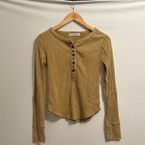 We The Free Mustard Yellow Ribbed Button-Up Top